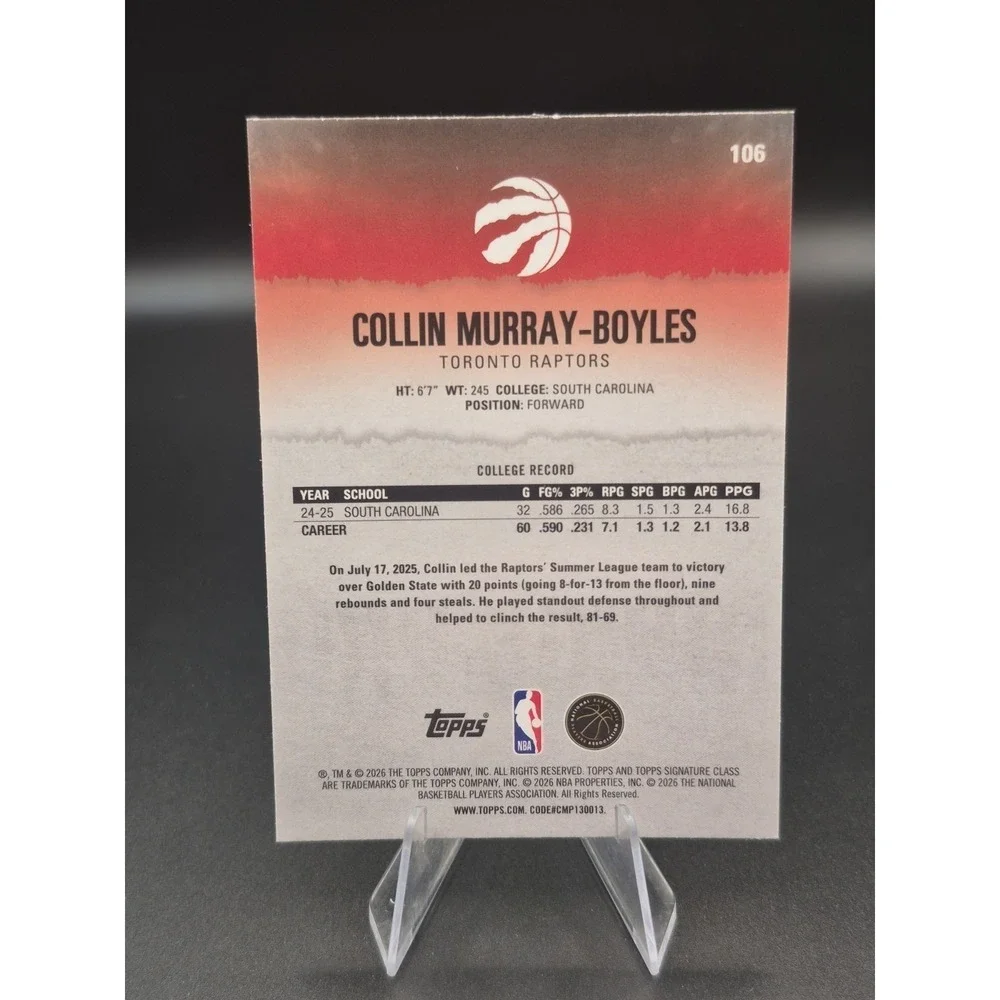 2026 Topps Collin Murray-Boyles 106 Silver Pandora SP Raptors Rookie Card